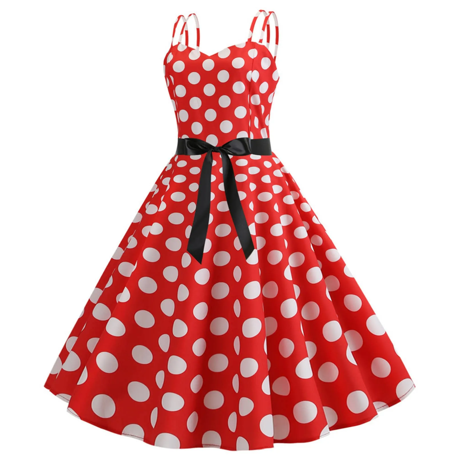 Business Dress Outfits Women Polka Dot Vintage 1950s Halterneck Rock Dress Cocktail Sleeveless Ruched Elegant Evening Dresses