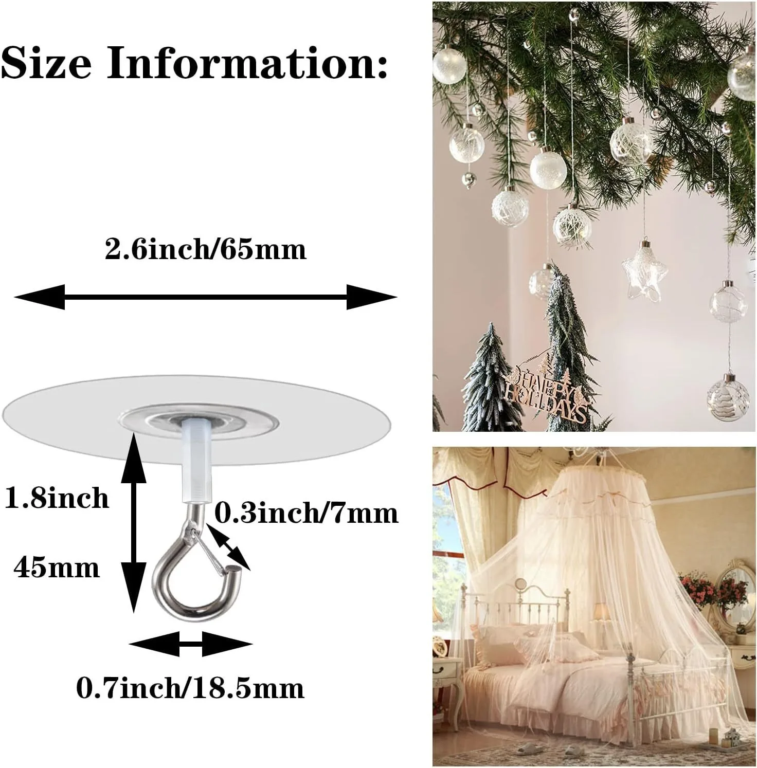 Stick Ceiling Hooks Heavy Duty Self-Adhesive Water Resistant Hooks for Ceiling Multifunctional Hooks for Balloons Wind Chimes