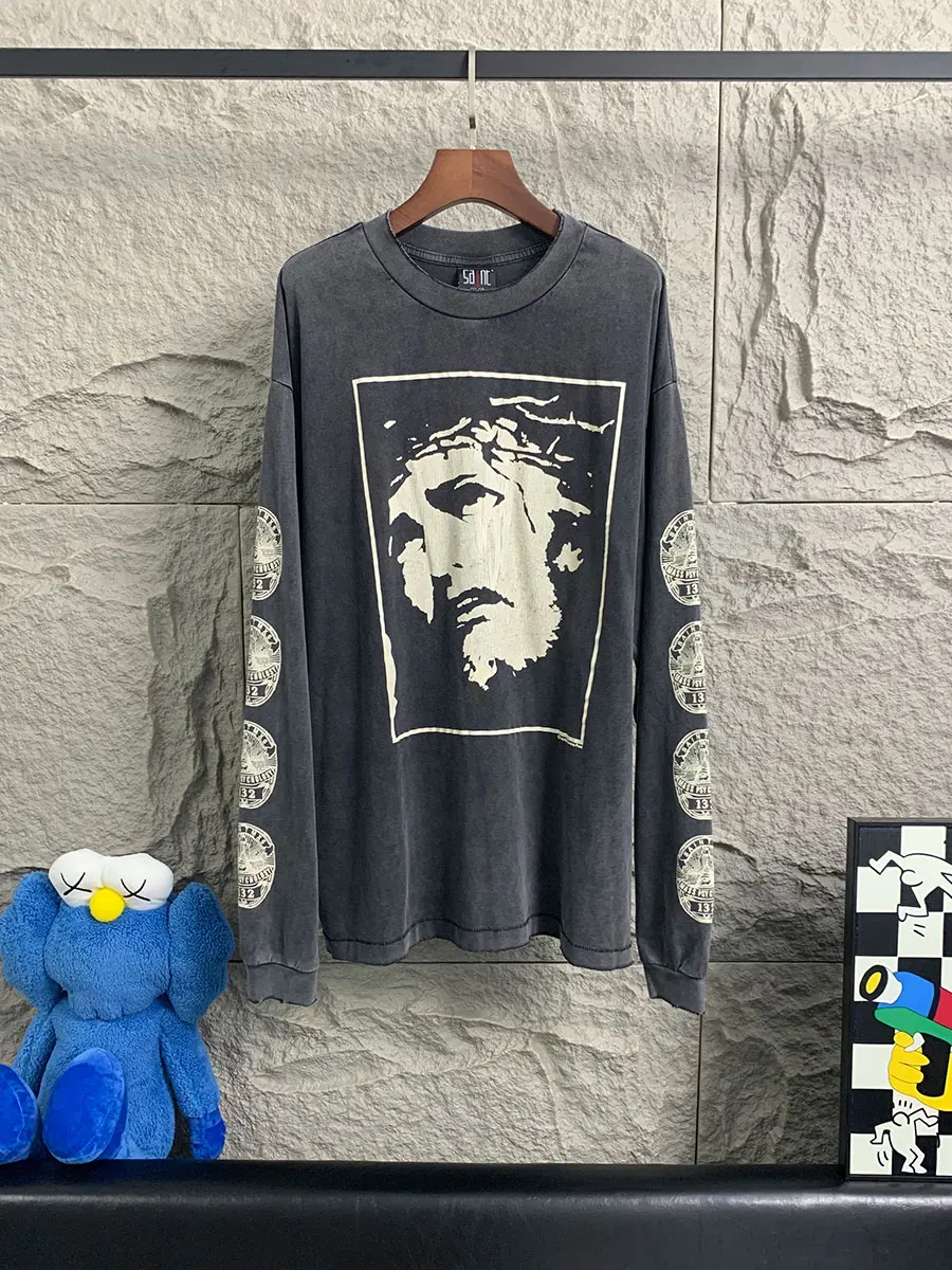 

Мужская хлопковая футболка оверсайз в стиле ретро, дышащая, для осени