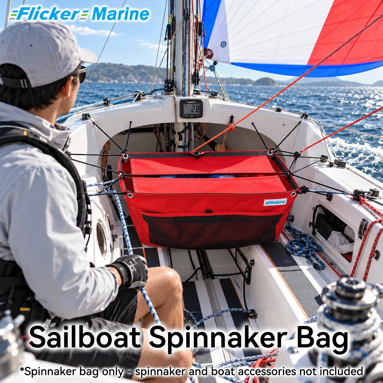 Flicker Marine Large Spinnaker Bag, Polyester Mesh Pocket Storage Pouch Compatible With Sailboat Yacht