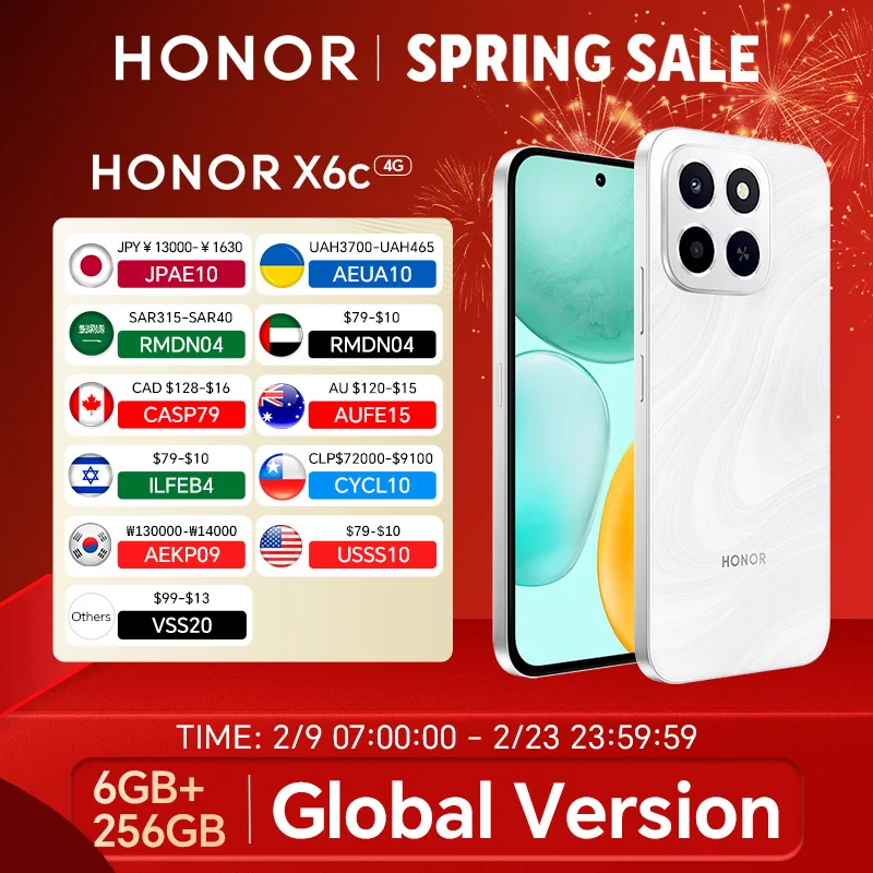 

New Honor X6c Global Version 6GB+256GB Smartphone 6.61'' 120Hz TFTLCD Screen 50MP 5300mAh 35W SuperCharge
