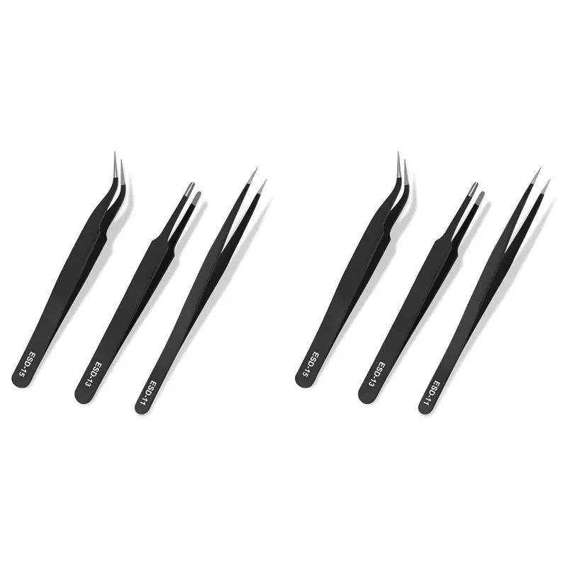 Precision Tweezers Set,Upgraded Anti-Static Stainless Steel Tweezers, For Electronics Repair, Model Building 6PCS-A57X