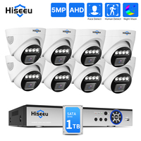 Hiseeu 8 Channels AHD DVR Kits 5MP CCTV Camera System Indoor Security Parking Wired Surveillance Cameras Face Detect XMEye Pro