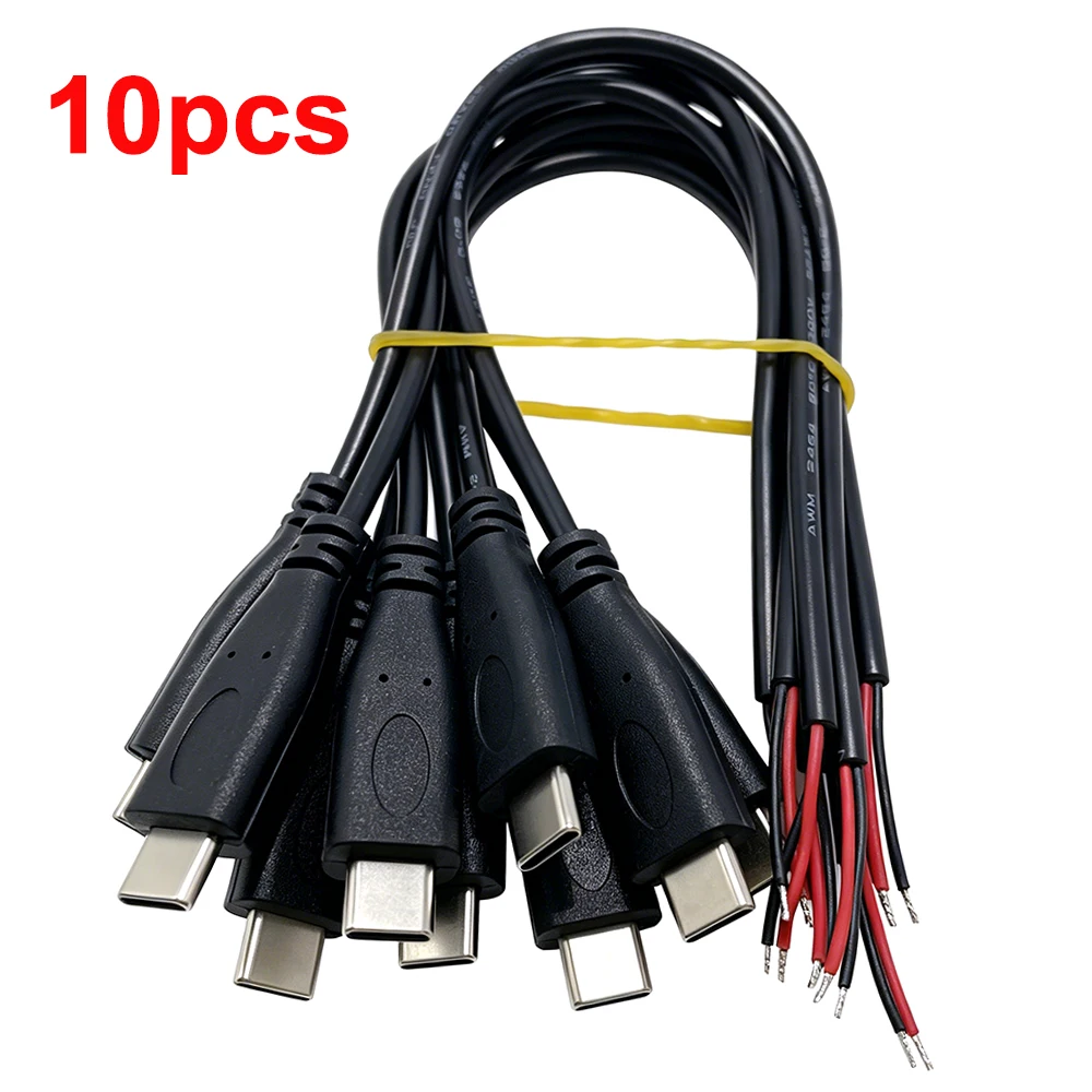 10 Stück Typ-C-Stecker mit Pigtail, 2-adriges Stromkabel, USB-C DIY-Reparatur-Ladekabel, hohe Qualität, 22AWG – Detail 1