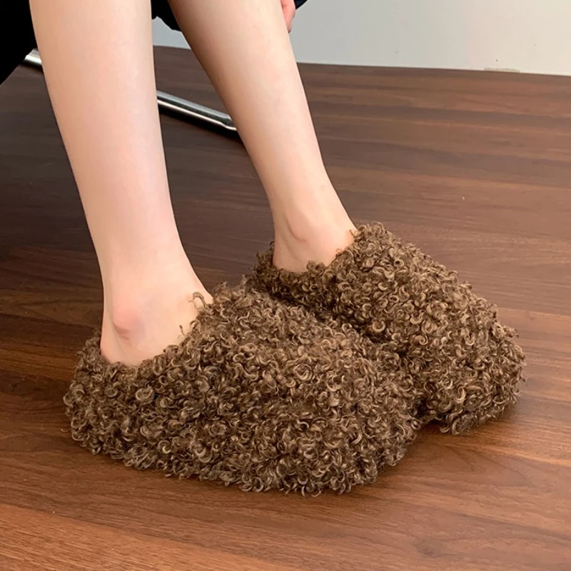 

Women Fur Slippers Flats Casual New Shoes Short Plush 2025 Trend Fashion Winter Mules Shoes Walking Flip Flops Slingback Slides