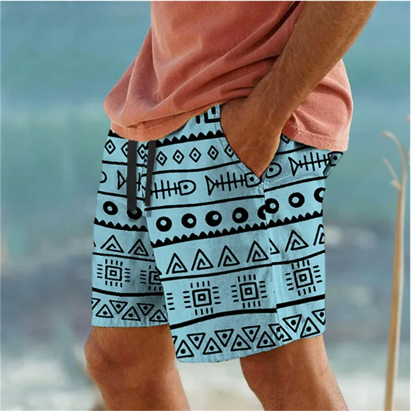 

Simple Geometric Patterns Beach Short Fashion Casual Mens 3D Printed Summer Short Pants Trend Streetwear Oversized Swim Trunks