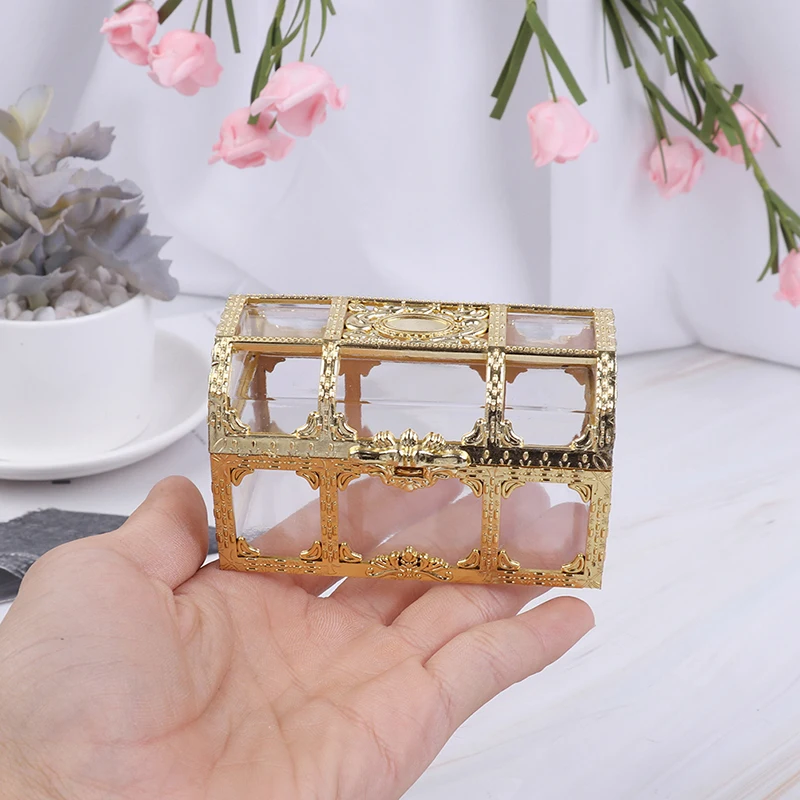 1PC Portable Candy Hollow Gold Silver Treasure Chest Case Organizer Storage Box