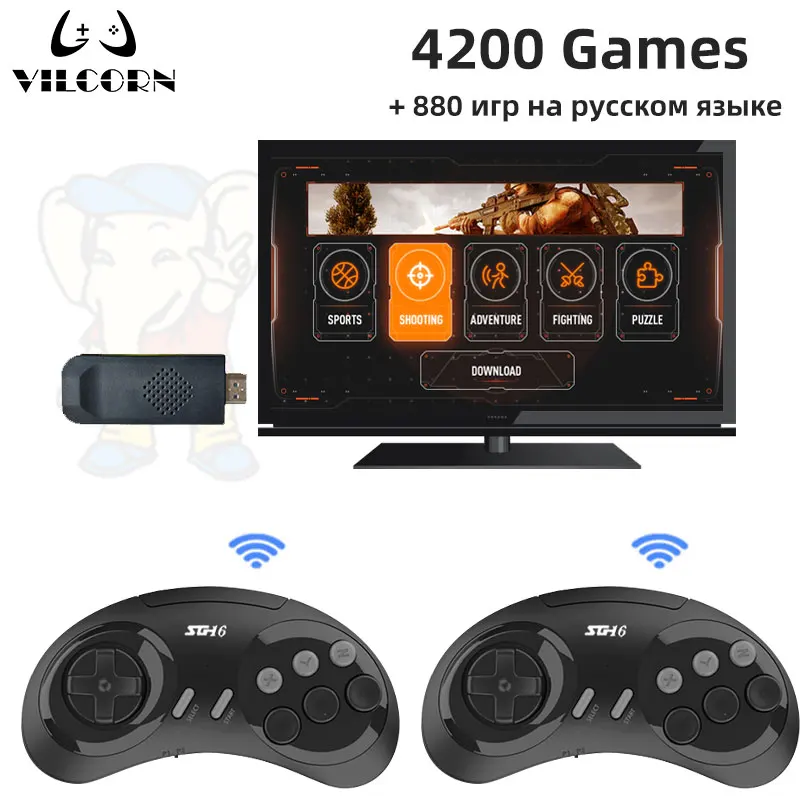 Vilコーン-ワイヤレスゲームコンソール,16ビット,ndmi互換,レトロ,2700以上のTVゲーム,Md,megaドライブ2