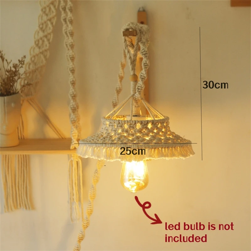 Imagem -04 - Boêmio Pendurado Abajur Macrame Mão-tecido Faça Você Mesmo Led Lustre Capa Sala de Estar Decoração de Casa Mesa de Parede Luz Abajur Montagem