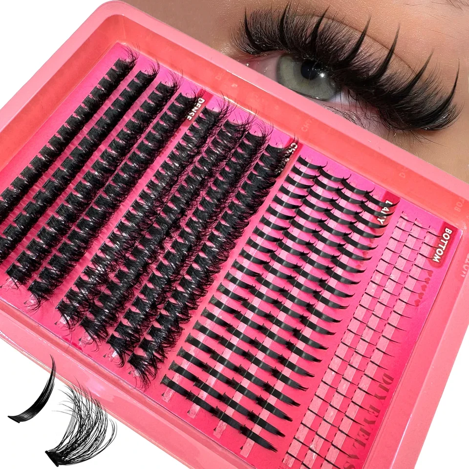 15 filas de clusters de pestañas postizas, spikes y pestañas inferiores, extensiones DIY estilo manga, clusters individuales impermeables 2