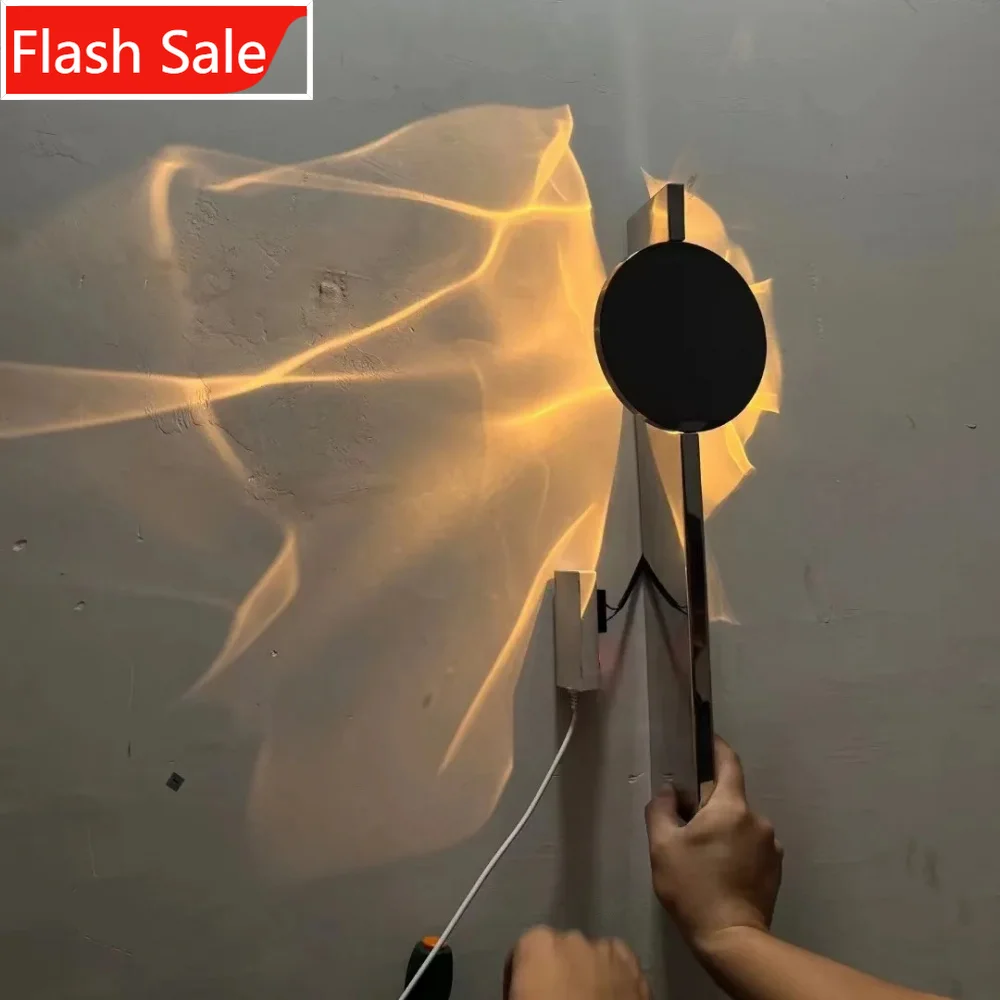 

ShinyYing Stainless Steel Wave Wall Light, Rotating Water Ripple Lamp, Minimalist LED Sconce for Bedroom Living Room