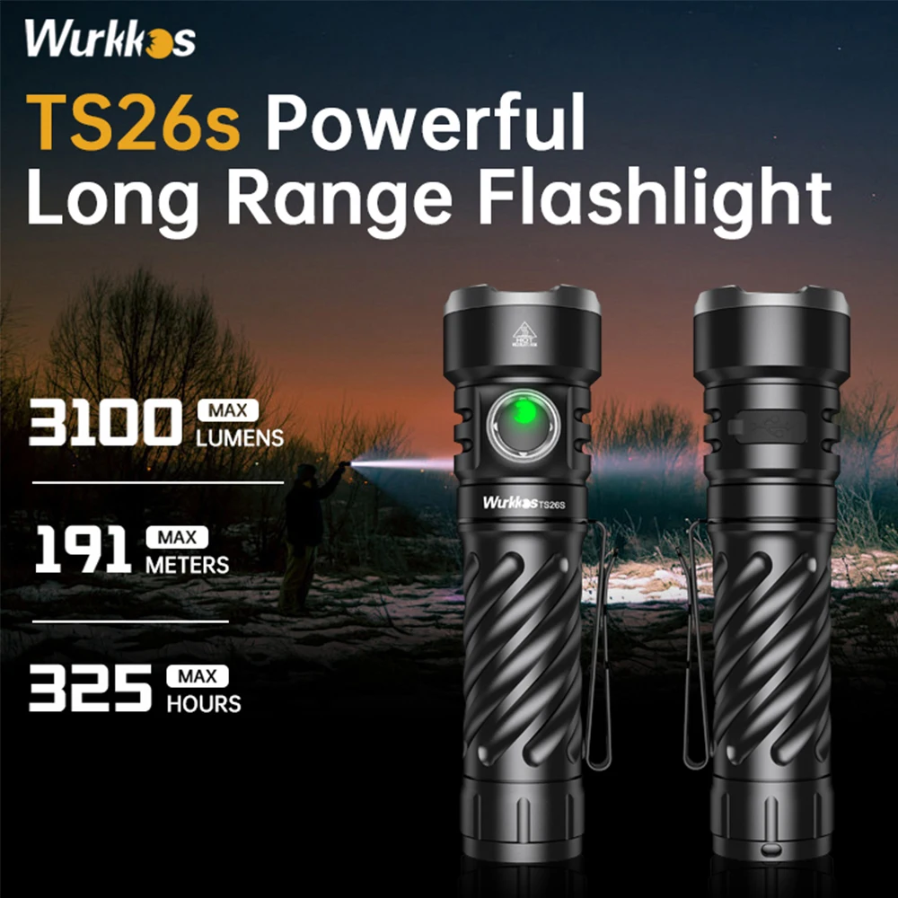 

Wurkkos TS26S Torch EDC Flashlight 3100LM Rechargeable Powerful Torch 21700 LED Work Lamp Portable Light with Magnetic Tail Cap