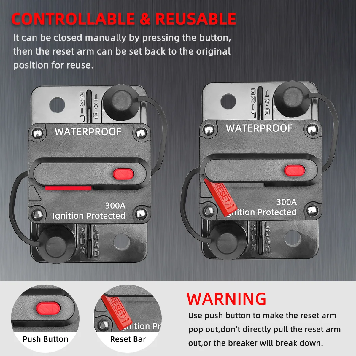 Disjoncteur Voiture 12V-48V DC 100A – Réarmement Manuel, Étanche IP67 – Protection Batterie Puissante Et Fiable