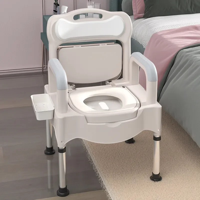 Portable Commode Chair for Elderly Adults Bedside Toilet Seat with Bucket Indoor Bathroom Aid for Seniors Mobility Assistance