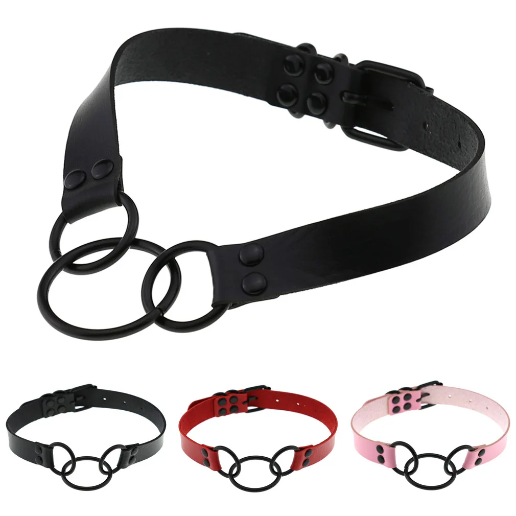 Punk Gothic Personality Dark Simple Black metal Circle Multicolored Leather Alloy Clavicle chain Trend Necklace Fashion