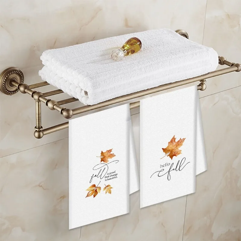 2Pcs Hello Fall Watercolor Maple Leaf Kitchen Towels Minimalist Autumn Hand Dish Towel Thanksgiving Farmhouse Home Decor Gift