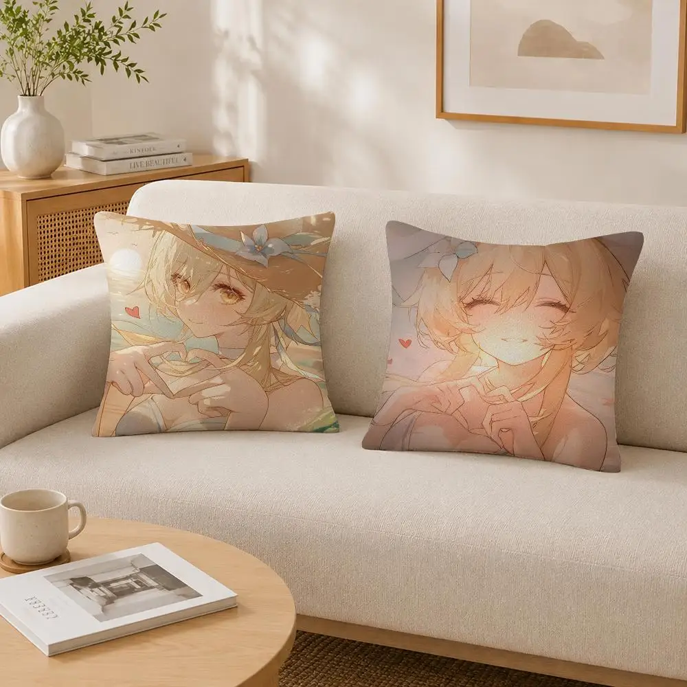 Fantasy Game Character Lumine Cushion Cover Soft Fluffy Short Plush  Pillow Case  Sofa Bed Home Decor