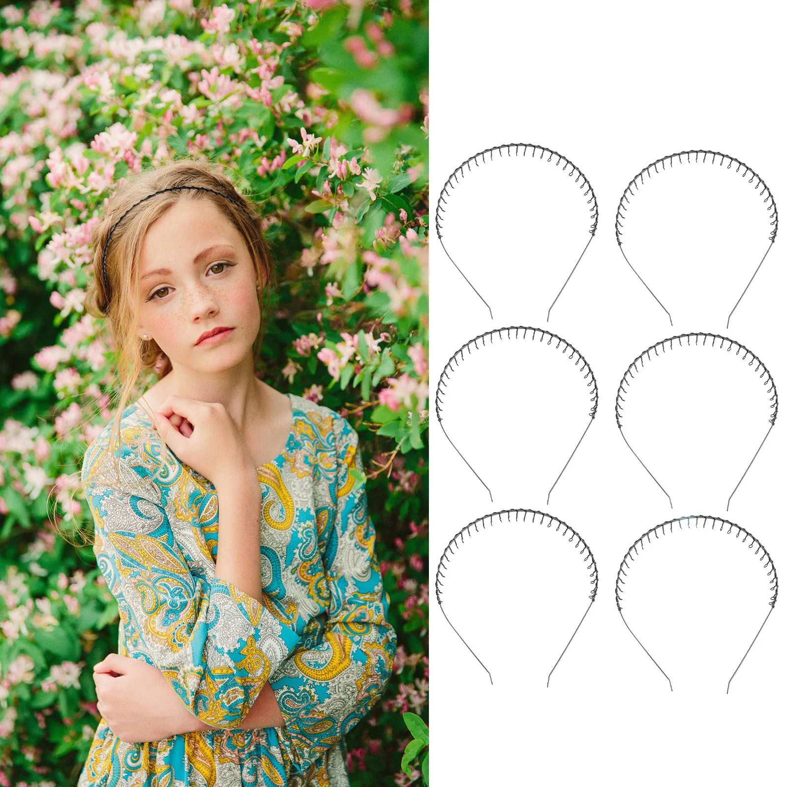 

Набор из 6 волнистых повязок для волос с зубчатыми вставками для женщин, мужчин, девочек и мальчиков, легкие повседневные повязки-гребни для волос