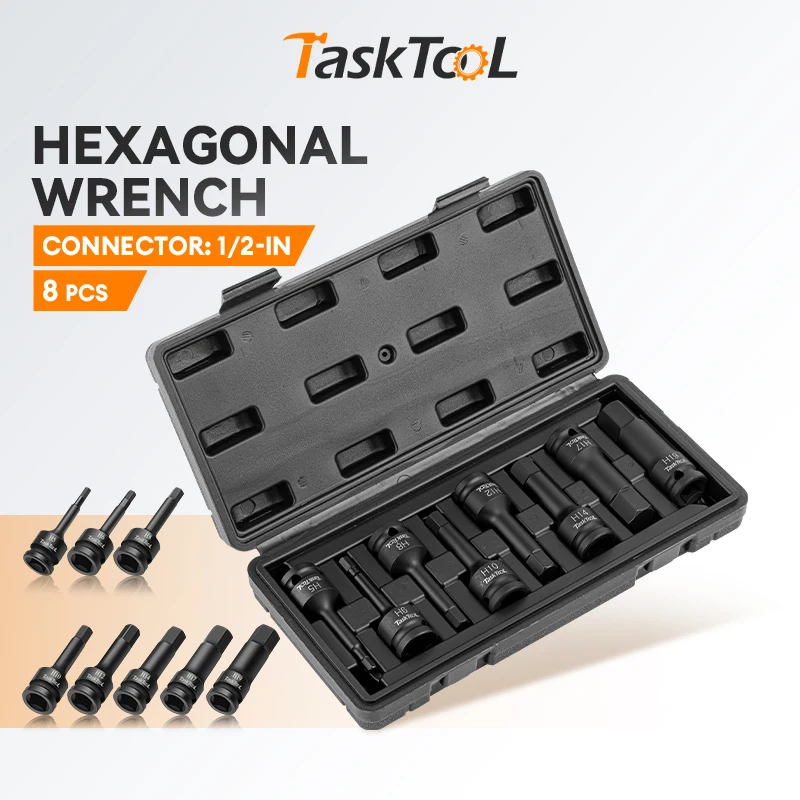 

8Piece Hexagon Socket Bit H5-H19 1/2 Combo Extension Socket Set Extra Long Socket Wrench Screwdriver Adapter Torque Wrench 2026