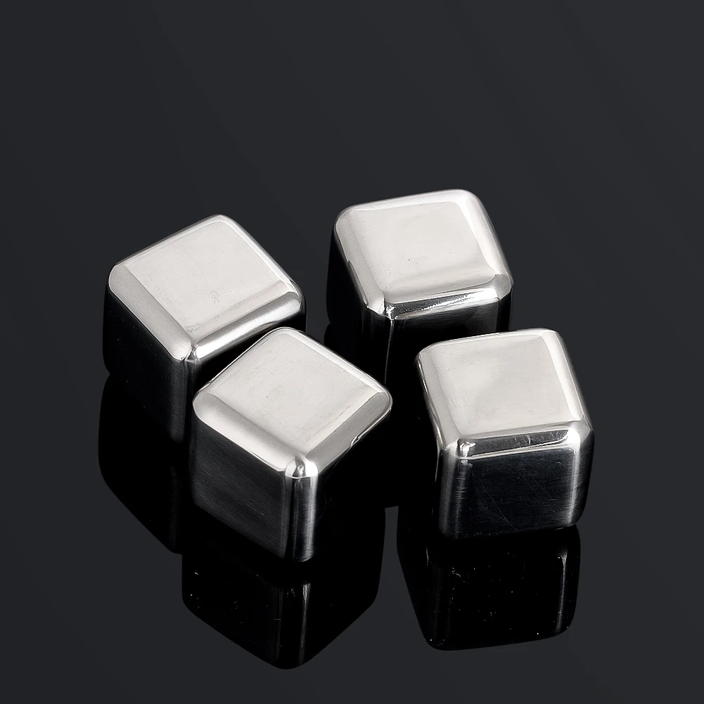 4 قطعة مبرد النبيذ الفولاذ المقاوم للصدأ قابلة لإعادة الاستخدام مكعبات الثلج مكعب أو شكل قلب أحجار التبريد الأحمر الأبيض النبيذ المشروبات طقم هدايا مع صندوق