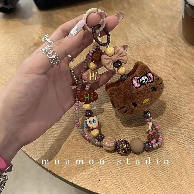personaggio anime Hello Kitty Bracciale creativo in peluche Portachiavi Kawaii ciondolo Decorazione per imballaggio per ragazze Collegamento per cellulare
