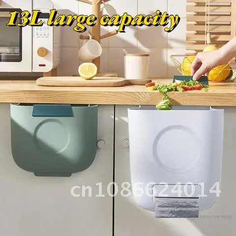 

Foldable Trash can For kitchen Cabinet door with Scraper Easy access bag Hanging trash Can Wall mount Kitchen Wastebin 6/10/13L