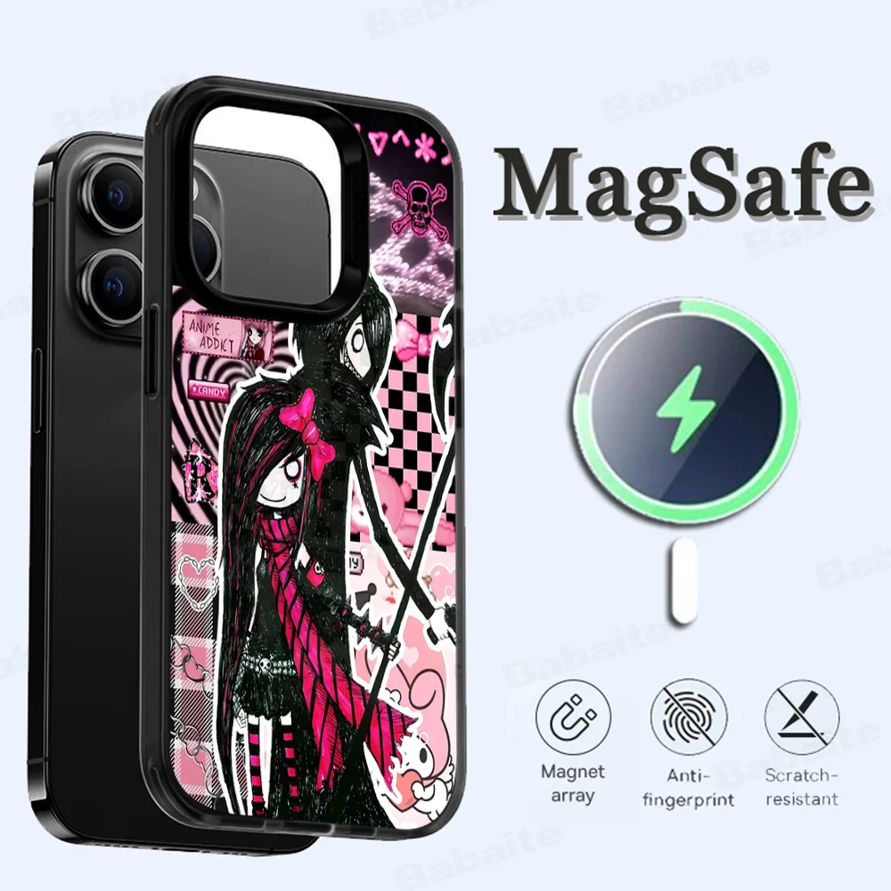 L-Love B-Black and Cute E-Emo Phone Case Magesafe Magnetic Wireless Charge Case For iPhone 16 11 12 13 14 15 Pro Max Plus Mini - view 2