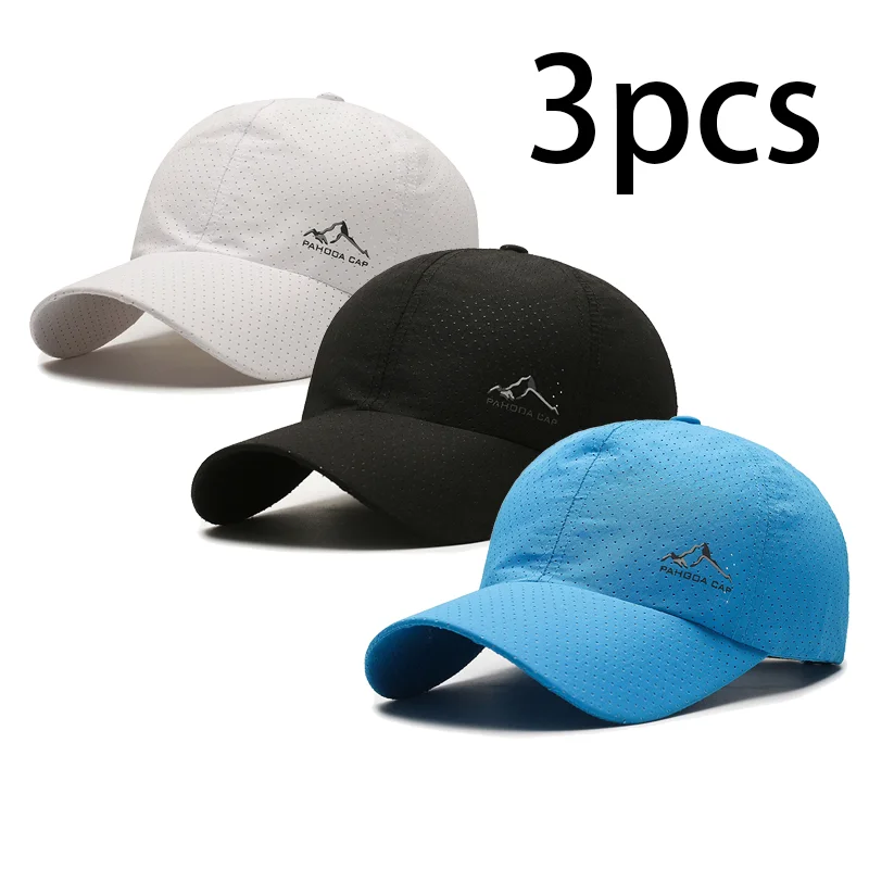 3-teilige Baseballkappe mit Bergstickerei, schnell trocknend, atmungsaktiv, perforiert, Sonnenhut, verstellbar, für Outdoor, Angeln, Laufen, Sport
