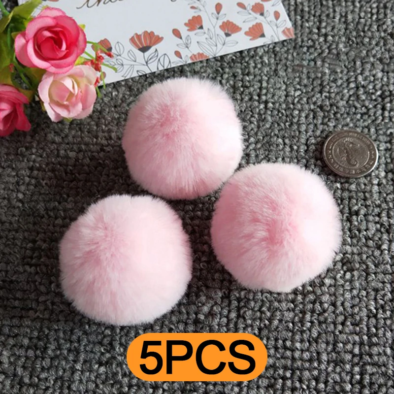 5PCS Fluffy Plush Balls 4/5cm Faux Fur Pompom For DIY Ring Keychain Shoes Hats Pom Pom Sewing Crafts Accessories Material