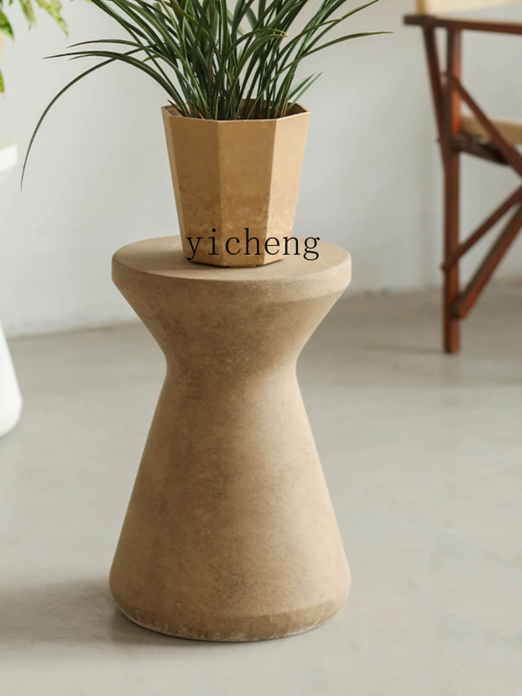 XL round Stool Hourglass Flower Stand Magnesium Clay Imitation Cement Indoor Greenery Potted Storage Rack