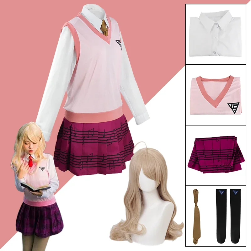 أزياء تنكرية لألعاب كايد أكاماتسو للنساء ، شعر مستعار Danganronpa V3 ، زي أنيمي ، قميص ، سترة ، تنورة ، جوارب ، بدلة الزي المدرسي #1