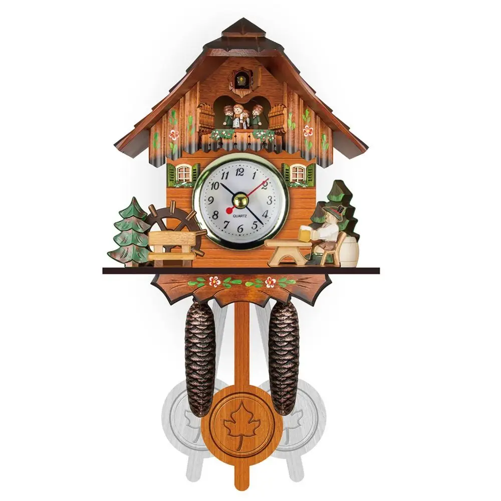 Relojes Vintage de péndulo de madera con torre forestal, reloj de pared de madera Vintage silencioso, reloj de sincronización 3D de madera con patrón realista