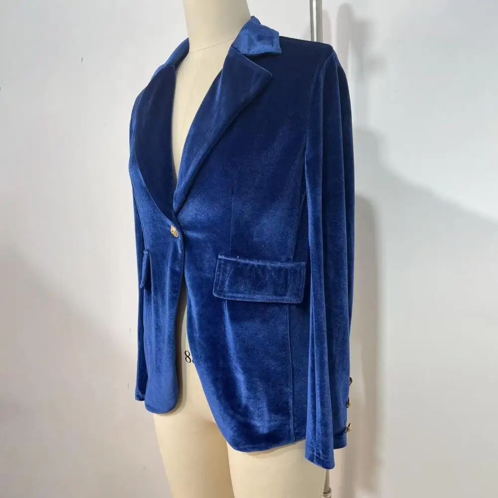 

Elegant Velour Blazers Women Retro Single Button Suit Collar Jacket Blazer Coat 2025 Autumn Long Sleeve Simple Fashion Outerwear