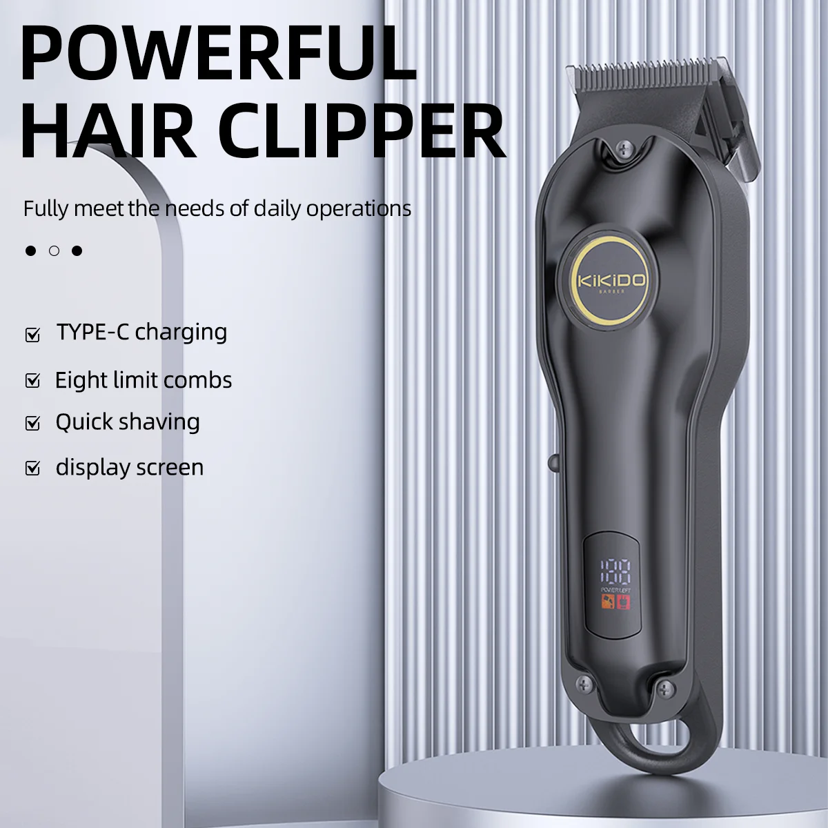 KIKIDO-Clipper de cabelo elétrico para homens, aparador profissional sem fio, máquina de corte de barba recarregável com LCD