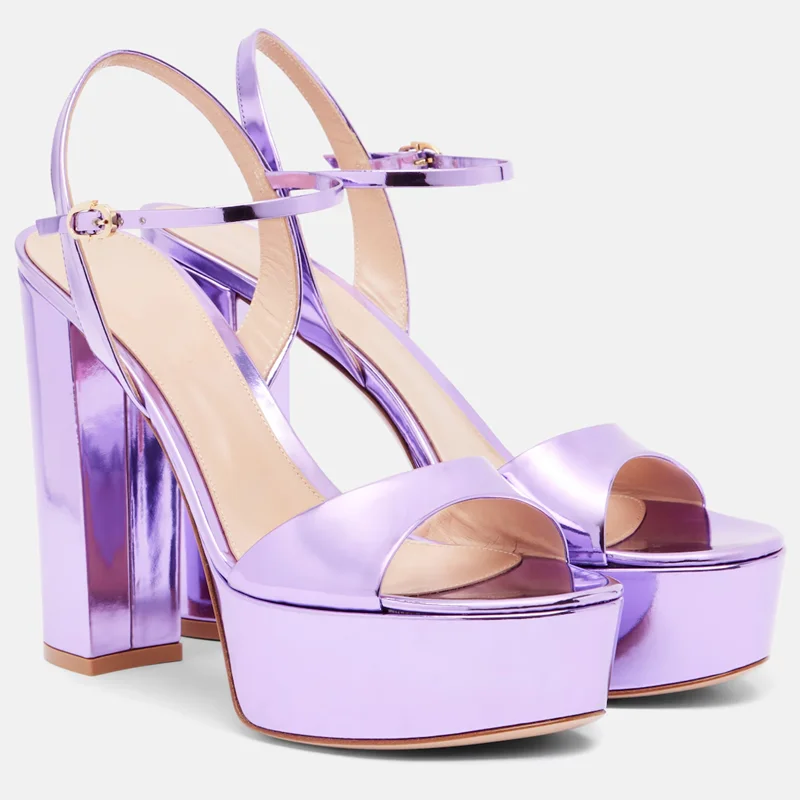 

Shiny Patent Leather One Word Belt Pumps Sexy Round Toe Square Heel Ankle Strap New Arrvials Fashion Women Modern Shoes