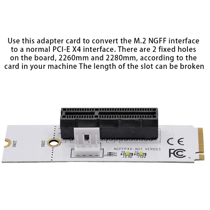 M.2 مفتاح M إلى بطاقة محول PCI-E ، 4 دبوس سلك الطاقة ، NGFF ، إشارة 4X ، Nvme مع الضوء