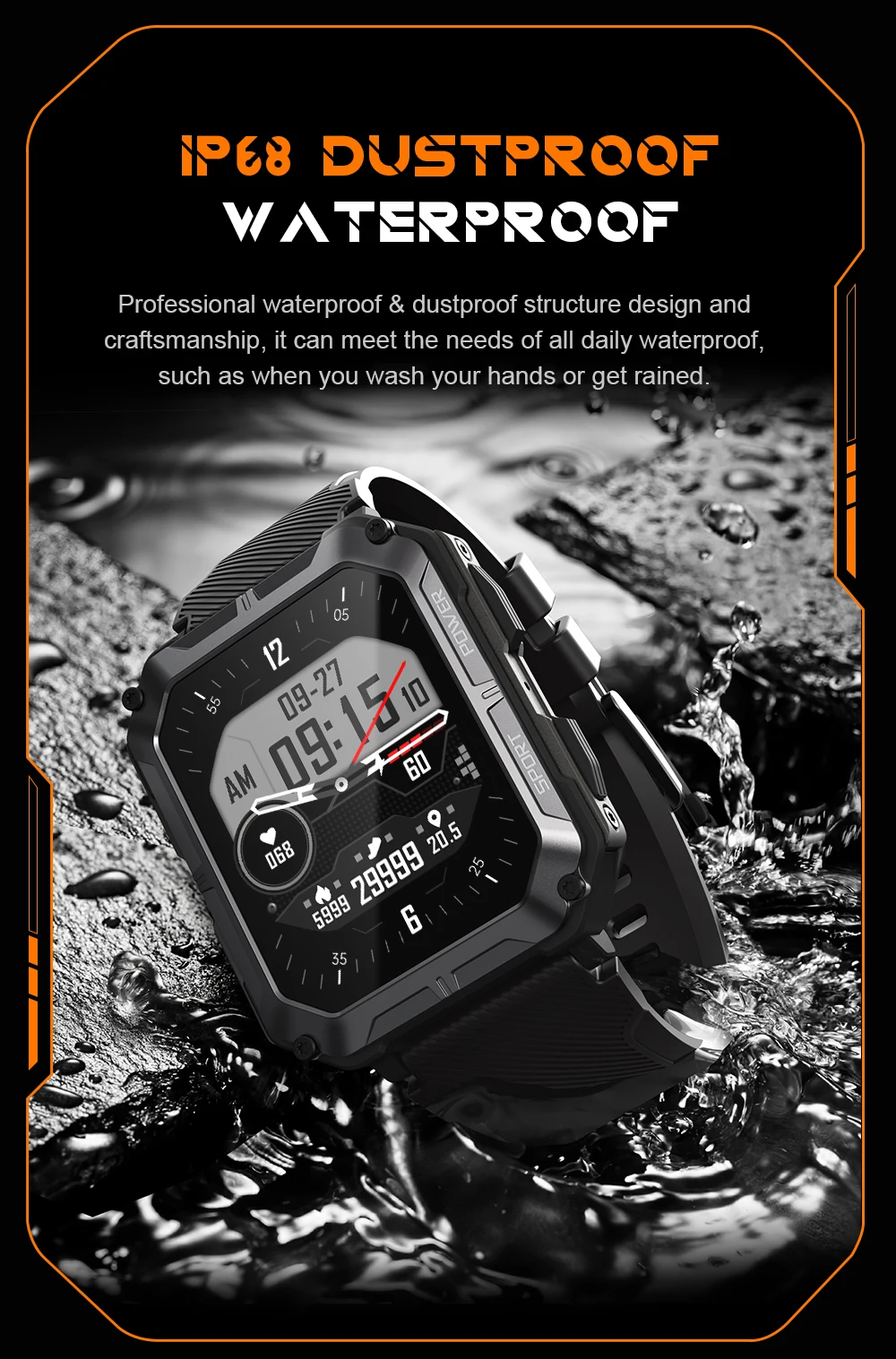 CUBOT C20 Pro SmartWatch 1.83-inch IP68 Waterproof Sport Watch for Men Heart Rate Fitness Tracker 24H Health Monitor Phone Call