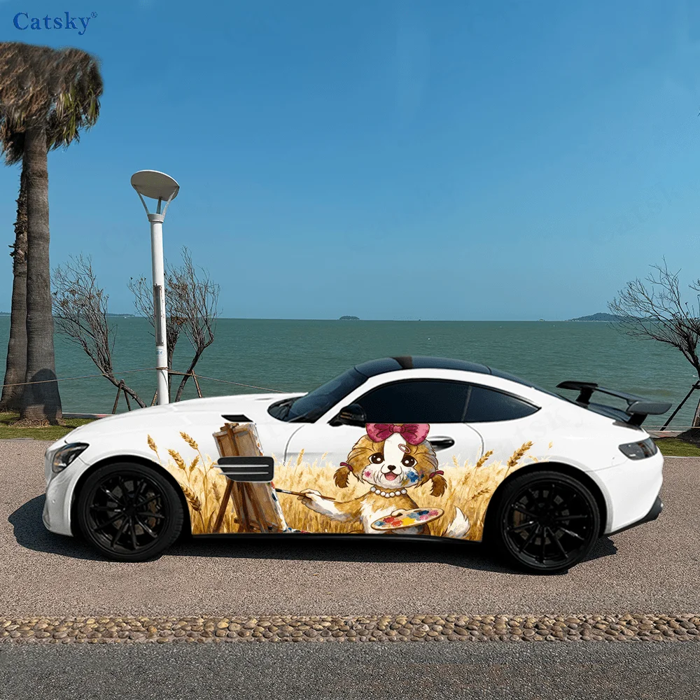 

Ши-тцу пшеничные поля рисунок автомобиля виниловые наклейки самоклеящаяся наклейка из ПВХ подходит для грузовика внедорожника Декор автоаксессуары подарок