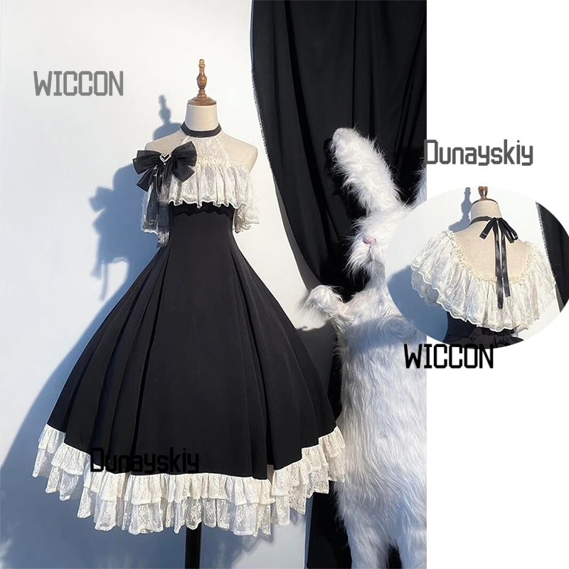 

Jirai Kei anime cosplay costumes Japanese hanging neck one shoulder cut elegant Kawaii cla plus Lolita dress Halloween cosplay