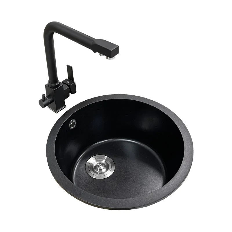 

Bar, black, quartz stone, round sink, sink, kitchen, dishes.