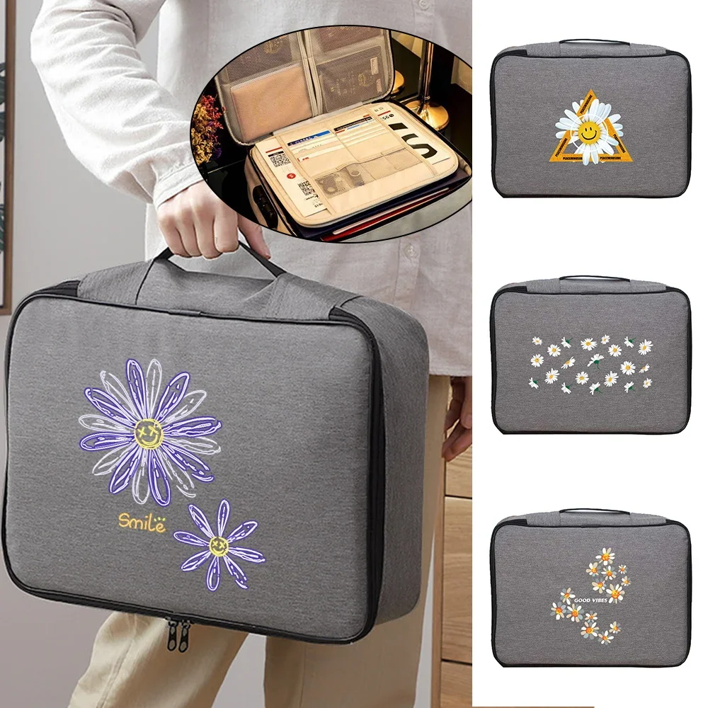 Men Documents Organizer Briefcase File Lockbox Large Women Bag Travel Credentials Wallet Luggage Storage Daisy Print Handbags