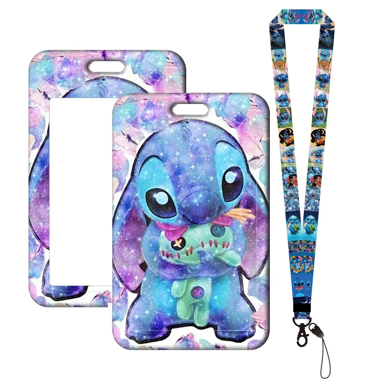 Disney Stitch Mickey Card Holder Lanyards Minnie Card Holders Neck Strap for Keychain Kids Door Badge Holder Boy Girl Card Case