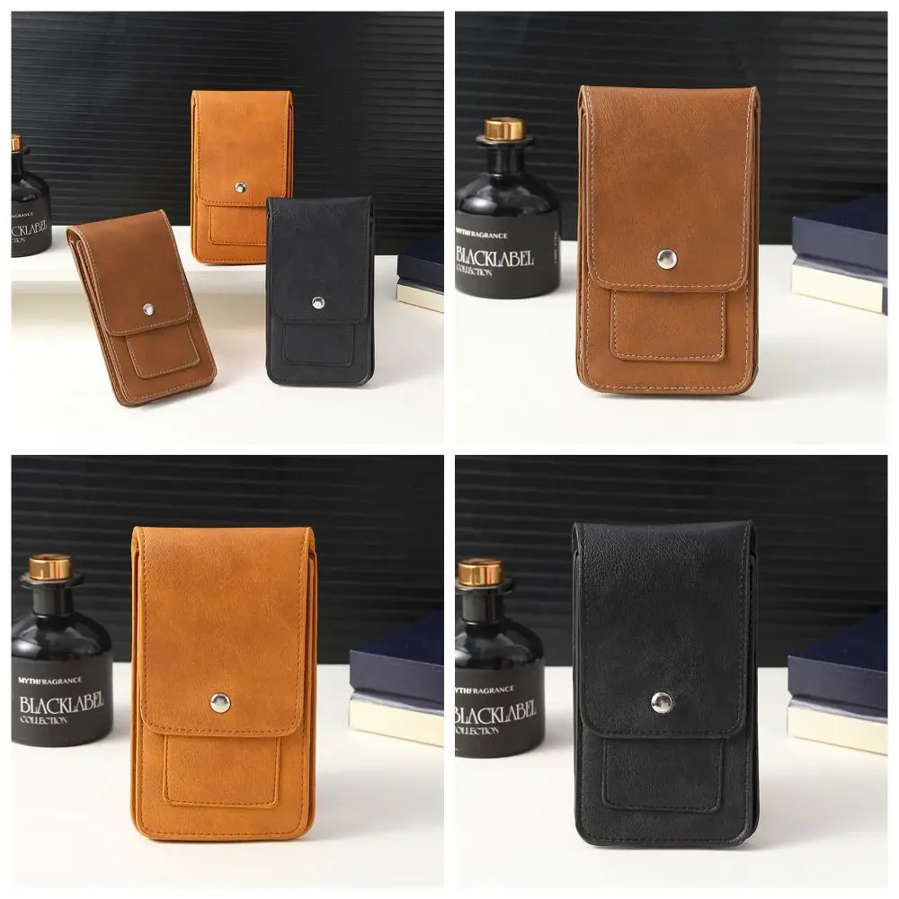 

PU Leather Mobile Phone Pouch Holster Large Capacity with Metal Buckle Phone Belt Clip Holster Multi-layer Charming