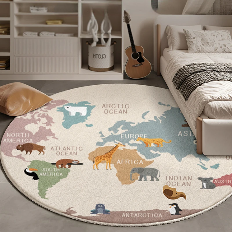 

Cartoon Style Living Room Decoration Carpet Fluffy Soft Lounge Rug Thick Anti-slip Bedside Floor Mat Cute Round Rugs for Bedroom