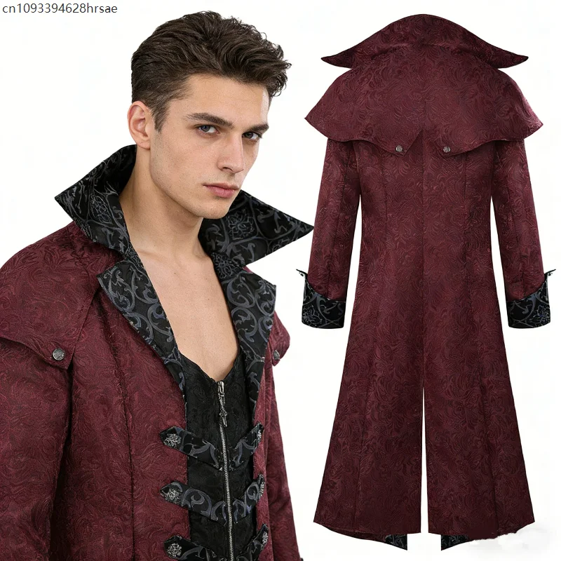 

Medieval Long Trench Coat Gothic Retro Costume Men's Steampunk Coat Victorian Carnival Party Vampire Cosplay Jackets