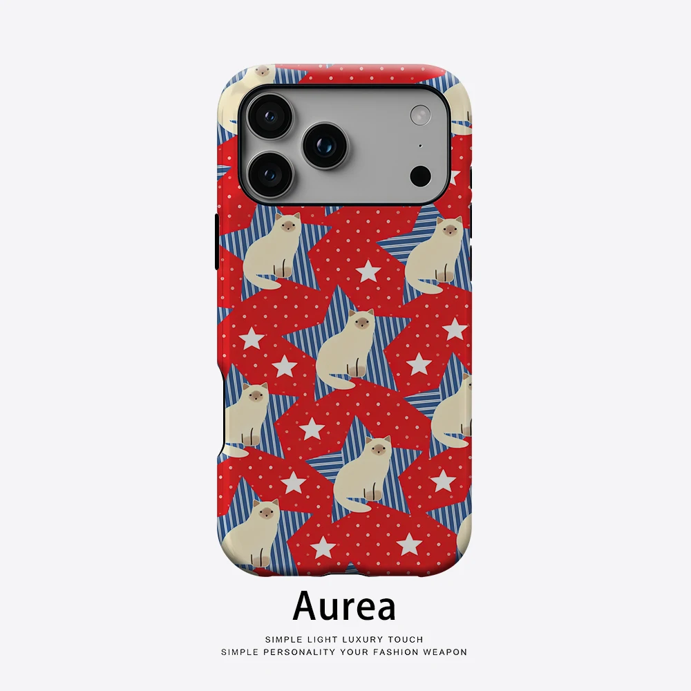 Aurea Case Matte Bumper für MagSafe Hülle für iPhone 18 17 16 15 14 Plus 13 Pro Max Stoßfeste Harte PC Siamesische Katze Sternhülle