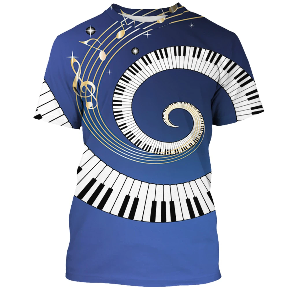 New Piano Musical Notes T-shirts 3D Print Men Woman Short Sleeve T Shirt Streetwear Harajuku Oversized Tees Kids Tops Clothing