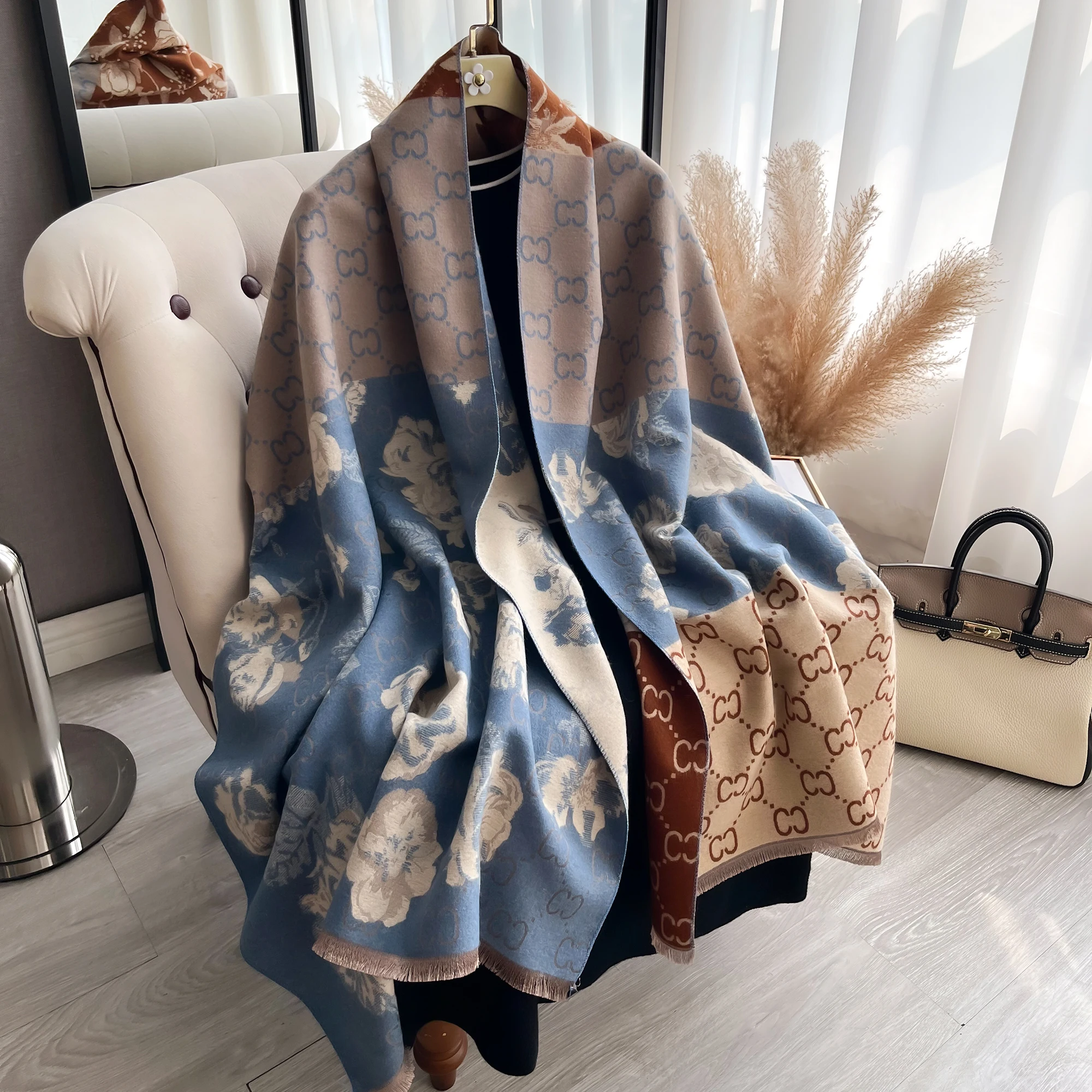 Double Sided Letter Tassel Scarf Mature Imitation Cashmere Warm Shawl Autumn Winter Office Coldproof Windproof Wrapped Scarf