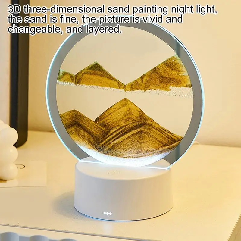 Creative Flowing Sand Painting Table Lamp 3D Moving Sand Art Picture Round Hourglass Night Light Bedside Lamp Home Decoration