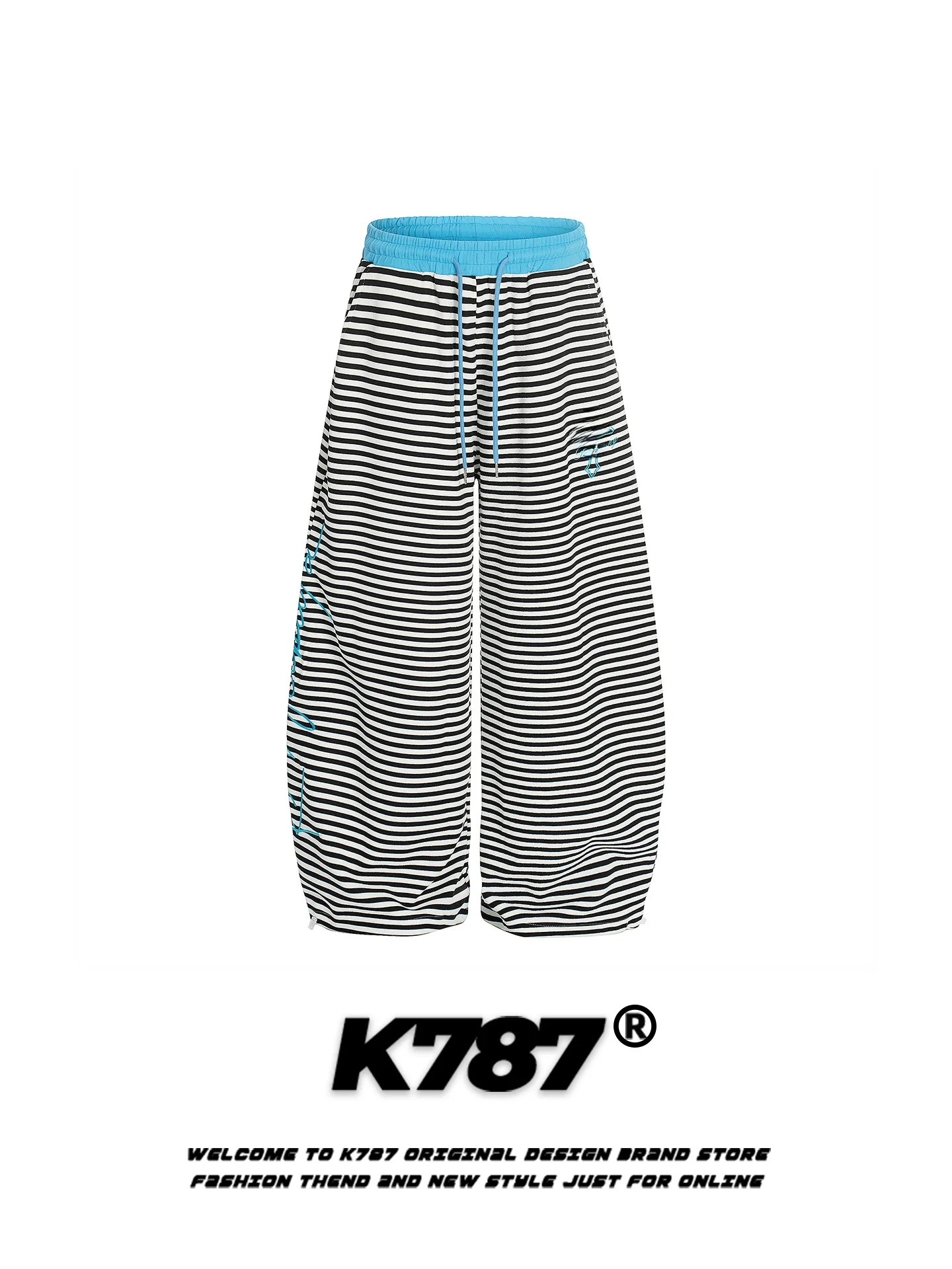 

K787 American Retro Color Blo Cross Stripe High Waist Slimming Wide Leg Casual Pants Women's Loose Fit Casual Trousers